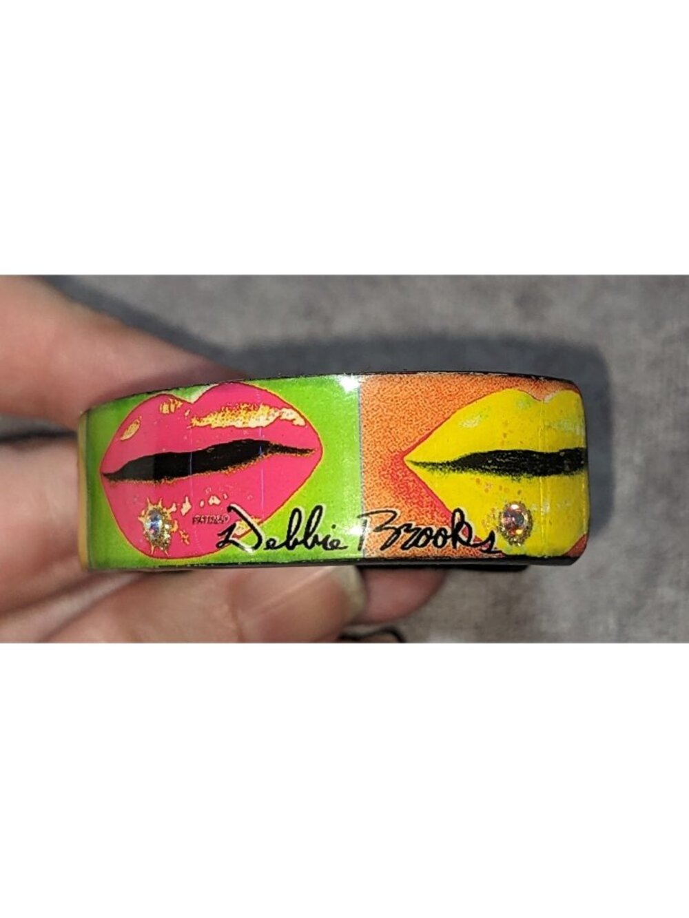 Pop Art Y2K Debbie Brooks Nano Cuff Lip Print Rhinestone Bracelet